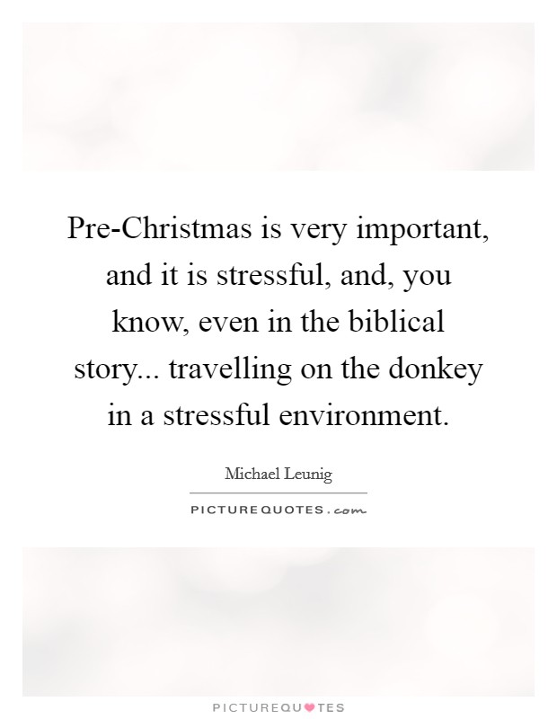 Pre-Christmas is very important, and it is stressful, and, you know, even in the biblical story... travelling on the donkey in a stressful environment. Picture Quote #1