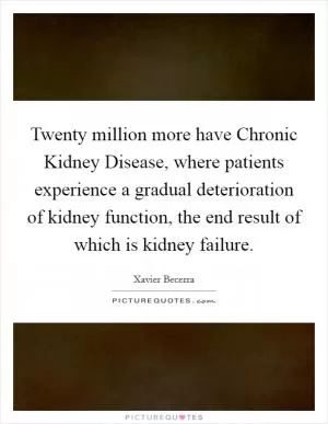 Twenty million more have Chronic Kidney Disease, where patients experience a gradual deterioration of kidney function, the end result of which is kidney failure Picture Quote #1