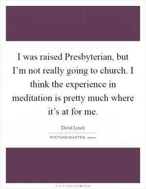I was raised Presbyterian, but I’m not really going to church. I think the experience in meditation is pretty much where it’s at for me Picture Quote #1