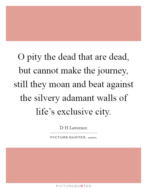 O pity the dead that are dead, but cannot make the journey, still they moan and beat against the silvery adamant walls of life’s exclusive city Picture Quote #1