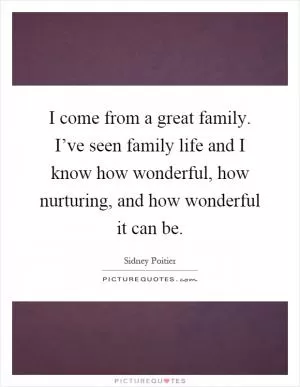 I come from a great family. I’ve seen family life and I know how wonderful, how nurturing, and how wonderful it can be Picture Quote #1
