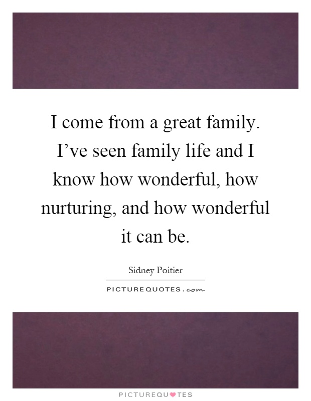 I come from a great family. I've seen family life and I know how wonderful, how nurturing, and how wonderful it can be Picture Quote #1