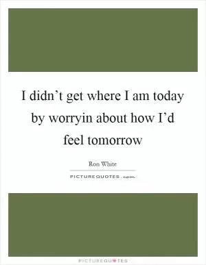 I didn’t get where I am today by worryin about how I’d feel tomorrow Picture Quote #1