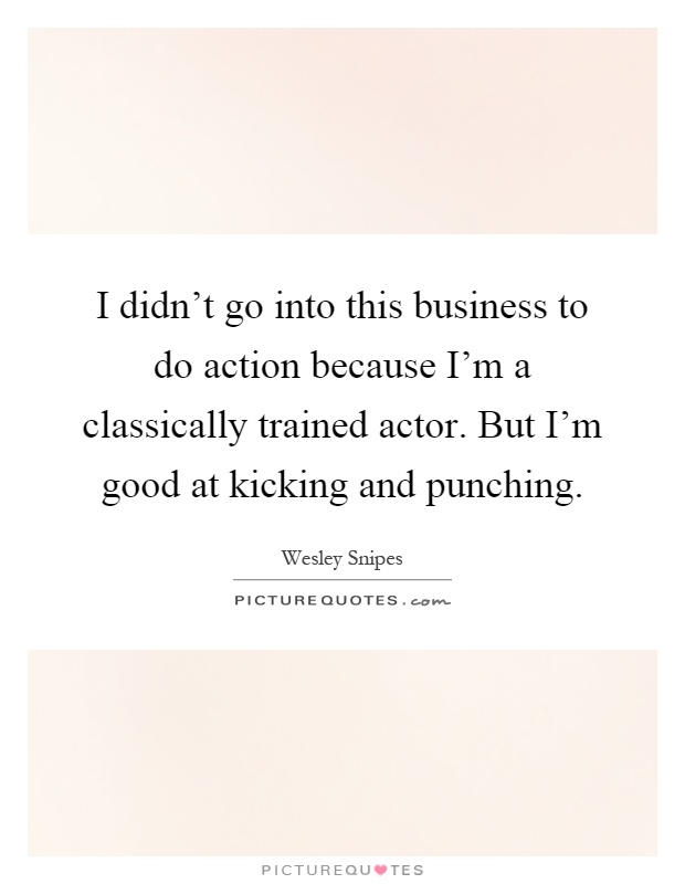 I didn't go into this business to do action because I'm a classically trained actor. But I'm good at kicking and punching Picture Quote #1