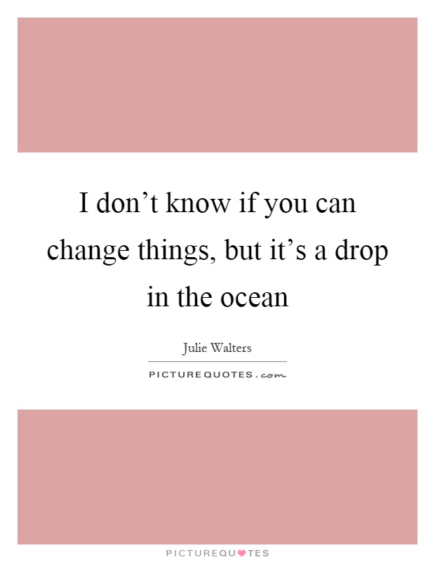I don't know if you can change things, but it's a drop in the ocean Picture Quote #1