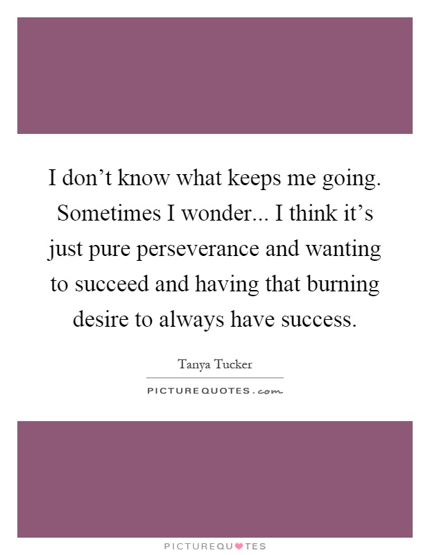 I don't know what keeps me going. Sometimes I wonder... I think it's just pure perseverance and wanting to succeed and having that burning desire to always have success Picture Quote #1