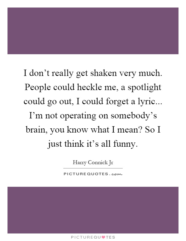 I don't really get shaken very much. People could heckle me, a spotlight could go out, I could forget a lyric... I'm not operating on somebody's brain, you know what I mean? So I just think it's all funny Picture Quote #1