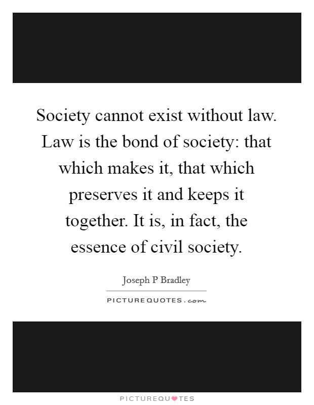 Society cannot exist without law. Law is the bond of society: that which makes it, that which preserves it and keeps it together. It is, in fact, the essence of civil society. Picture Quote #1