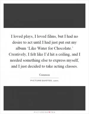 I loved plays, I loved films, but I had no desire to act until I had just put out my album ‘Like Water for Chocolate.’ Creatively, I felt like I’d hit a ceiling, and I needed something else to express myself, and I just decided to take acting classes Picture Quote #1