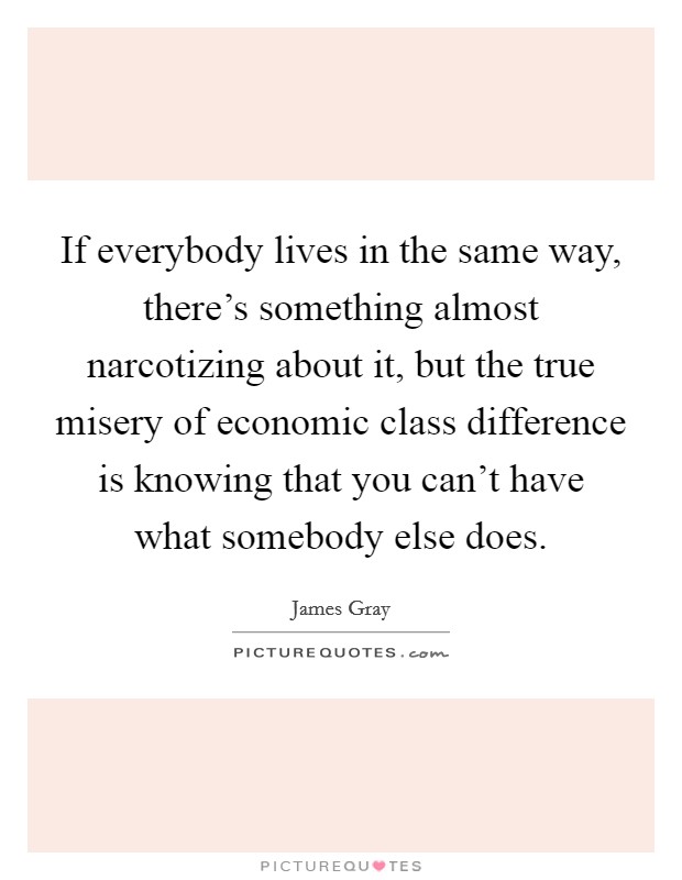 If everybody lives in the same way, there's something almost narcotizing about it, but the true misery of economic class difference is knowing that you can't have what somebody else does. Picture Quote #1