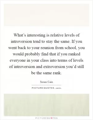 What’s interesting is relative levels of introversion tend to stay the same. If you went back to your reunion from school, you would probably find that if you ranked everyone in your class into terms of levels of introversion and extroversion you’d still be the same rank Picture Quote #1