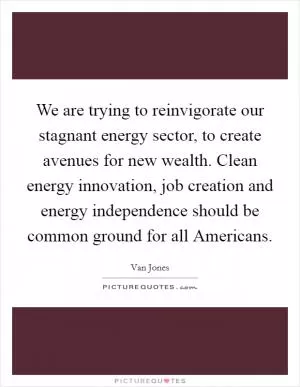 We are trying to reinvigorate our stagnant energy sector, to create avenues for new wealth. Clean energy innovation, job creation and energy independence should be common ground for all Americans Picture Quote #1