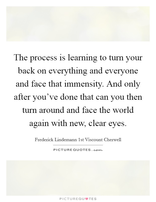 The process is learning to turn your back on everything and everyone and face that immensity. And only after you've done that can you then turn around and face the world again with new, clear eyes. Picture Quote #1