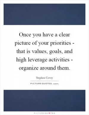 Once you have a clear picture of your priorities - that is values, goals, and high leverage activities - organize around them Picture Quote #1