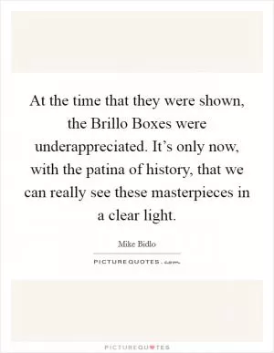 At the time that they were shown, the Brillo Boxes were underappreciated. It’s only now, with the patina of history, that we can really see these masterpieces in a clear light Picture Quote #1