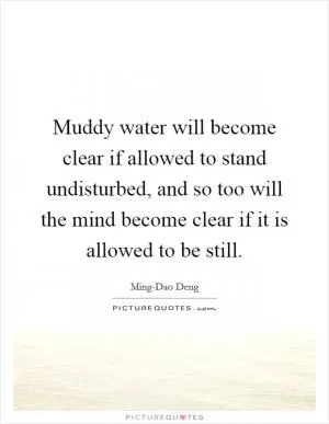 Muddy water will become clear if allowed to stand undisturbed, and so too will the mind become clear if it is allowed to be still Picture Quote #1