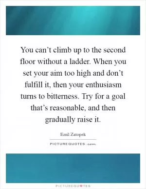 You can’t climb up to the second floor without a ladder. When you set your aim too high and don’t fulfill it, then your enthusiasm turns to bitterness. Try for a goal that’s reasonable, and then gradually raise it Picture Quote #1