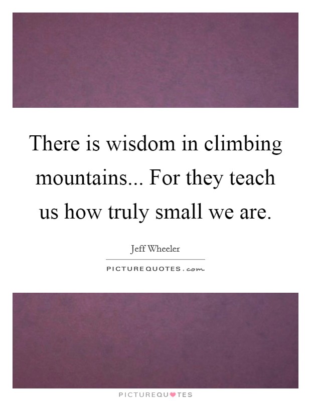 There is wisdom in climbing mountains... For they teach us how truly small we are. Picture Quote #1
