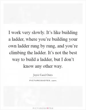 I work very slowly. It’s like building a ladder, where you’re building your own ladder rung by rung, and you’re climbing the ladder. It’s not the best way to build a ladder, but I don’t know any other way Picture Quote #1