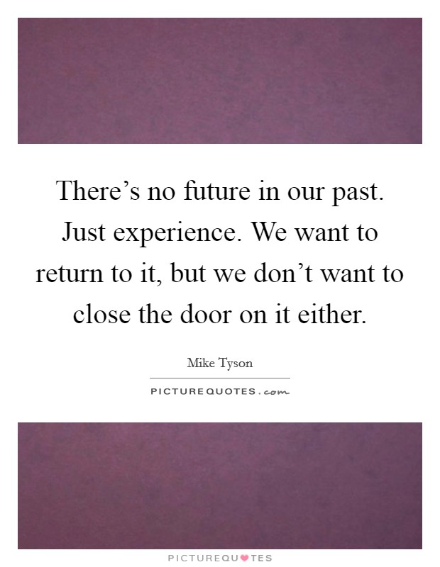 There's no future in our past. Just experience. We want to return to it, but we don't want to close the door on it either. Picture Quote #1
