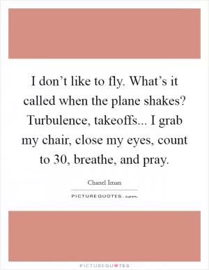 I don’t like to fly. What’s it called when the plane shakes? Turbulence, takeoffs... I grab my chair, close my eyes, count to 30, breathe, and pray Picture Quote #1