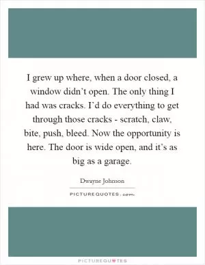 I grew up where, when a door closed, a window didn’t open. The only thing I had was cracks. I’d do everything to get through those cracks - scratch, claw, bite, push, bleed. Now the opportunity is here. The door is wide open, and it’s as big as a garage Picture Quote #1