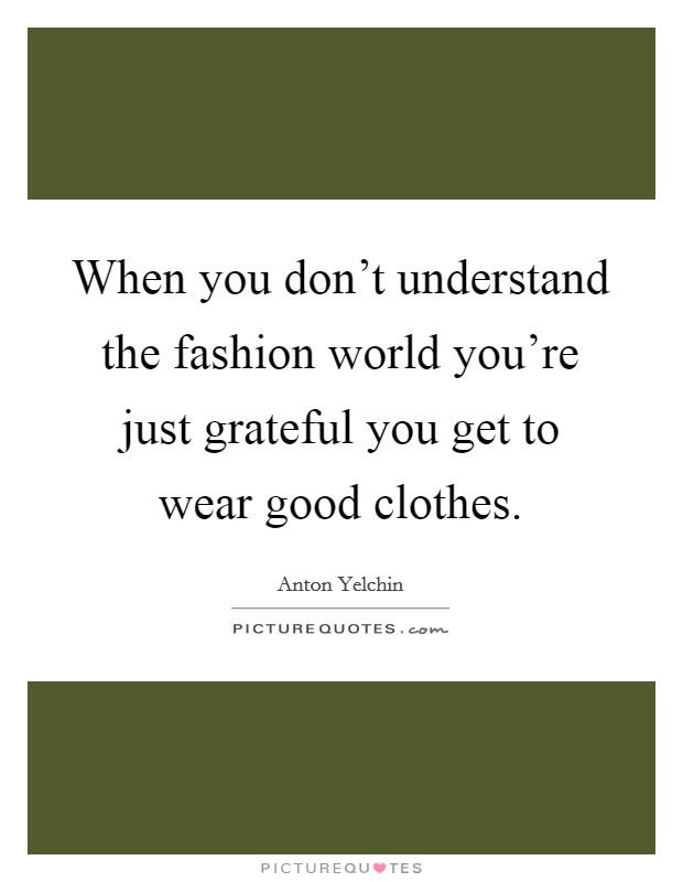 When you don't understand the fashion world you're just grateful you get to wear good clothes. Picture Quote #1