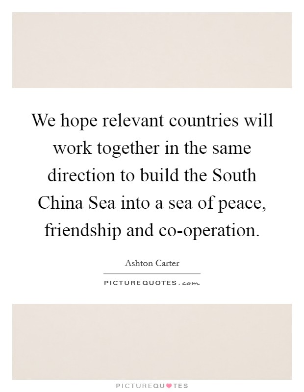 We hope relevant countries will work together in the same direction to build the South China Sea into a sea of peace, friendship and co-operation. Picture Quote #1