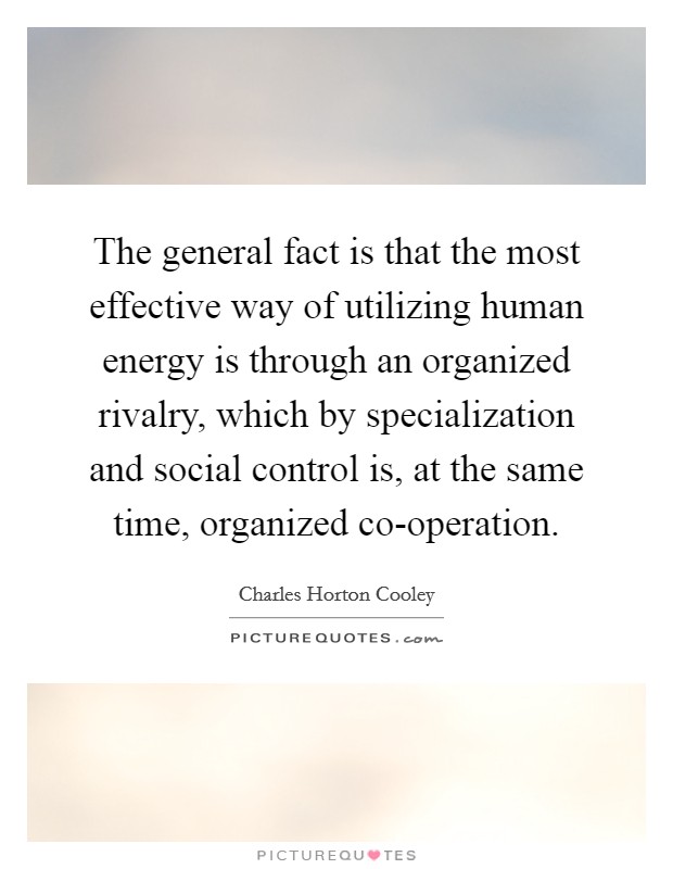 The general fact is that the most effective way of utilizing human energy is through an organized rivalry, which by specialization and social control is, at the same time, organized co-operation. Picture Quote #1