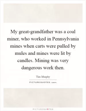 My great-grandfather was a coal miner, who worked in Pennsylvania mines when carts were pulled by mules and mines were lit by candles. Mining was very dangerous work then Picture Quote #1