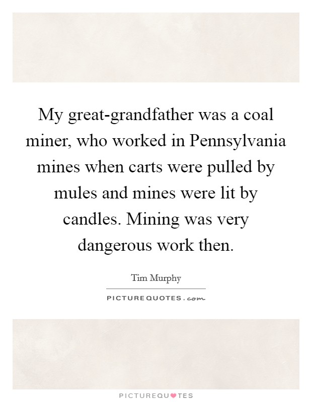 My great-grandfather was a coal miner, who worked in Pennsylvania mines when carts were pulled by mules and mines were lit by candles. Mining was very dangerous work then. Picture Quote #1