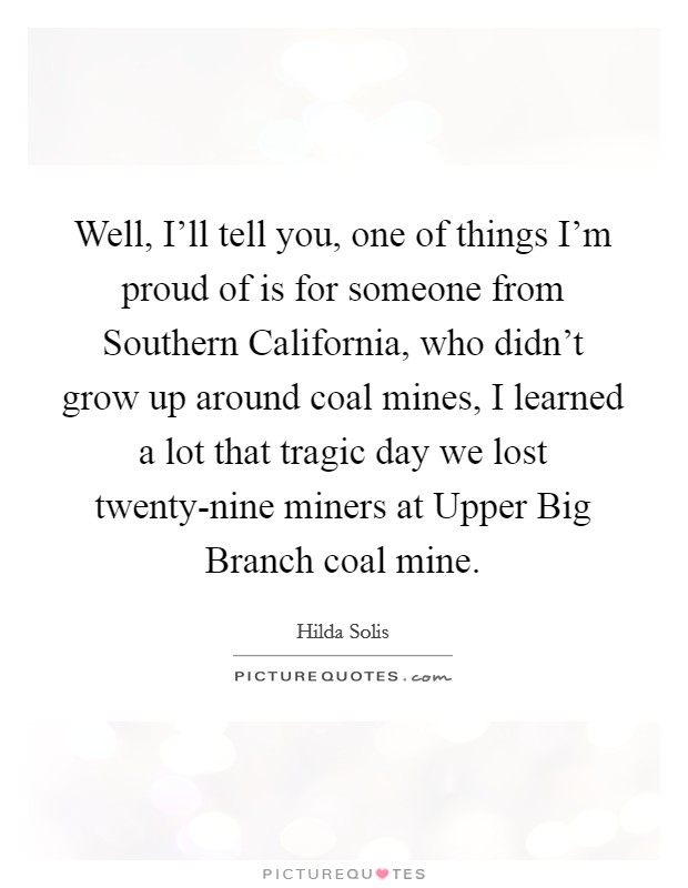 Well, I'll tell you, one of things I'm proud of is for someone from Southern California, who didn't grow up around coal mines, I learned a lot that tragic day we lost twenty-nine miners at Upper Big Branch coal mine. Picture Quote #1