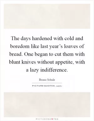 The days hardened with cold and boredom like last year’s loaves of bread. One began to cut them with blunt knives without appetite, with a lazy indifference Picture Quote #1