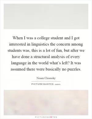 When I was a college student and I got interested in linguistics the concern among students was, this is a lot of fun, but after we have done a structural analysis of every language in the world what’s left? It was assumed there were basically no puzzles Picture Quote #1