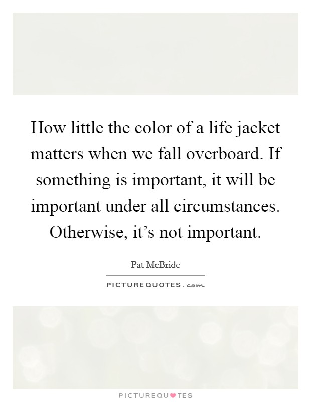 How little the color of a life jacket matters when we fall overboard. If something is important, it will be important under all circumstances. Otherwise, it's not important. Picture Quote #1