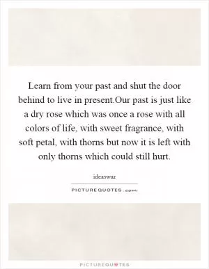 Learn from your past and shut the door behind to live in present.Our past is just like a dry rose which was once a rose with all colors of life, with sweet fragrance, with soft petal, with thorns but now it is left with only thorns which could still hurt Picture Quote #1