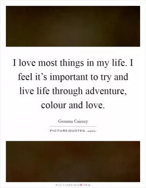 I love most things in my life. I feel it’s important to try and live life through adventure, colour and love Picture Quote #1