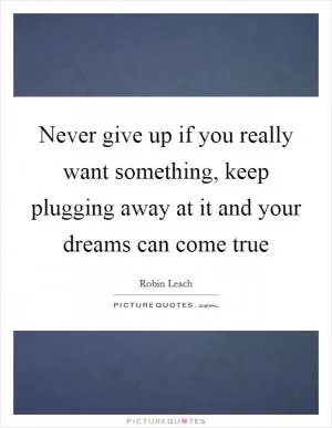 Never give up if you really want something, keep plugging away at it and your dreams can come true Picture Quote #1