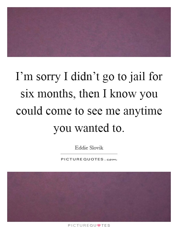 I'm sorry I didn't go to jail for six months, then I know you could come to see me anytime you wanted to. Picture Quote #1