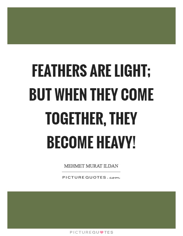 Feathers are light; but when they come together, they become heavy! Picture Quote #1