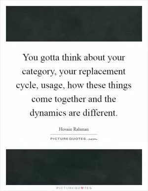 You gotta think about your category, your replacement cycle, usage, how these things come together and the dynamics are different Picture Quote #1