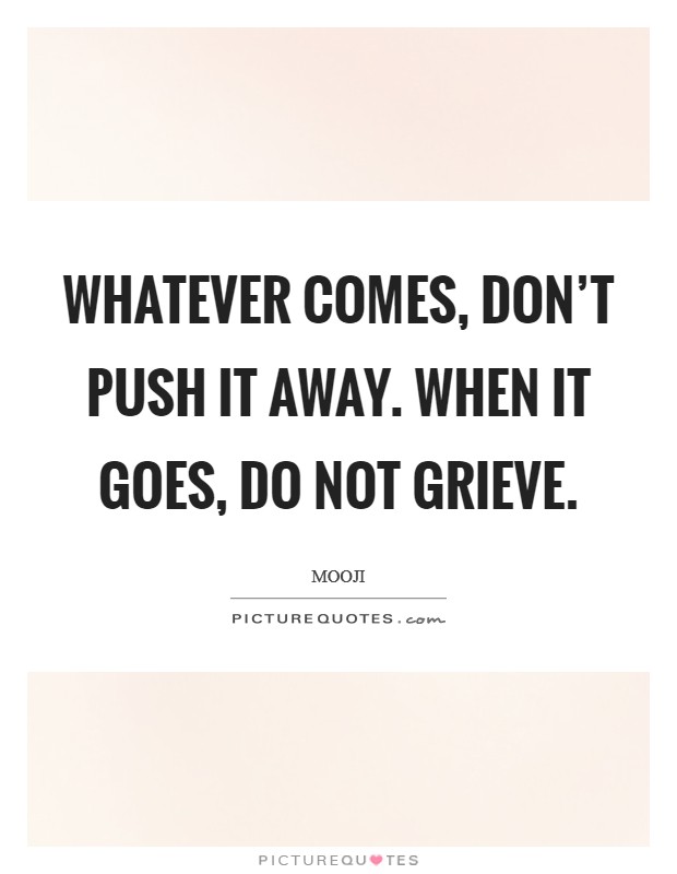 Whatever comes, don't push it away. When it goes, do not grieve. Picture Quote #1