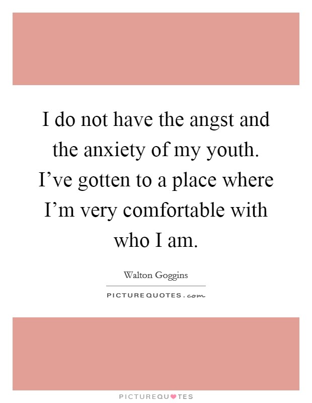 I do not have the angst and the anxiety of my youth. I've gotten to a place where I'm very comfortable with who I am. Picture Quote #1
