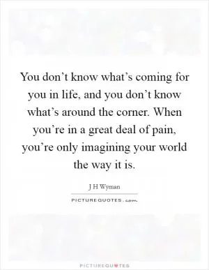 You don’t know what’s coming for you in life, and you don’t know what’s around the corner. When you’re in a great deal of pain, you’re only imagining your world the way it is Picture Quote #1