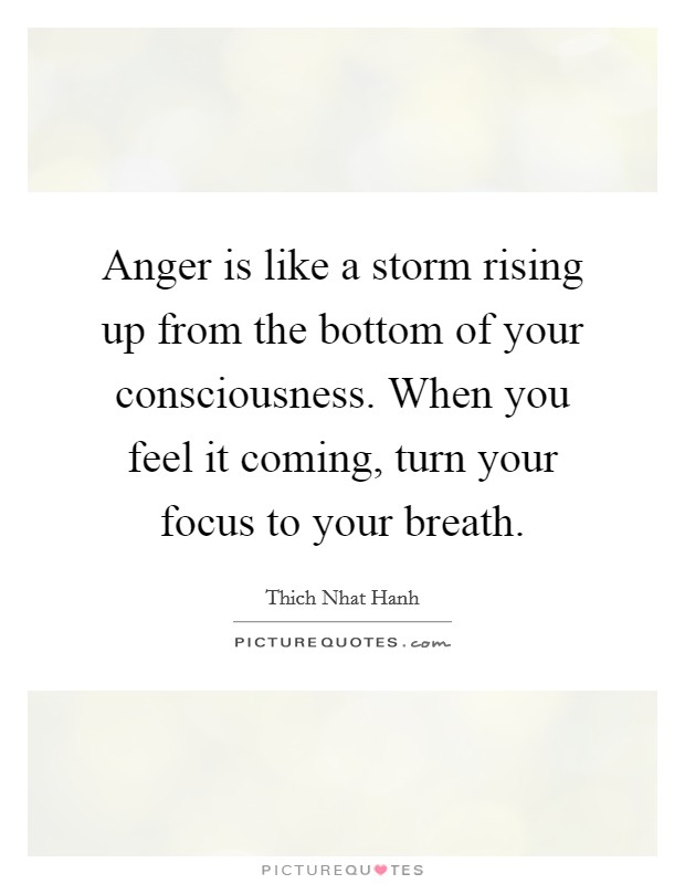 Anger is like a storm rising up from the bottom of your consciousness. When you feel it coming, turn your focus to your breath. Picture Quote #1