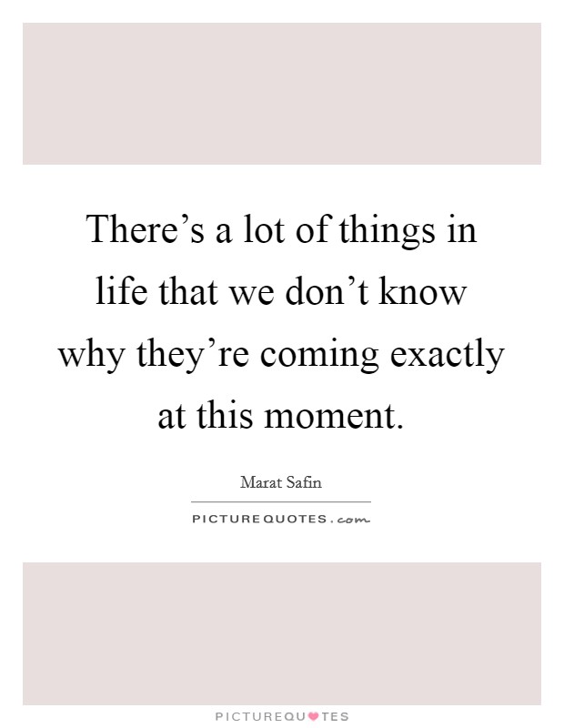 There's a lot of things in life that we don't know why they're coming exactly at this moment. Picture Quote #1
