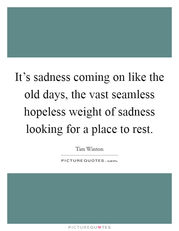 It's sadness coming on like the old days, the vast seamless hopeless weight of sadness looking for a place to rest. Picture Quote #1