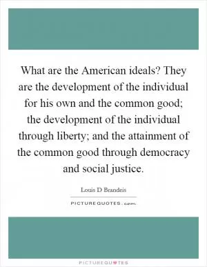 What are the American ideals? They are the development of the individual for his own and the common good; the development of the individual through liberty; and the attainment of the common good through democracy and social justice Picture Quote #1