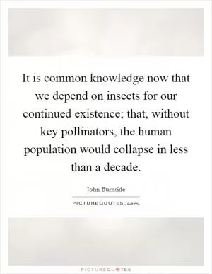 It is common knowledge now that we depend on insects for our continued existence; that, without key pollinators, the human population would collapse in less than a decade Picture Quote #1