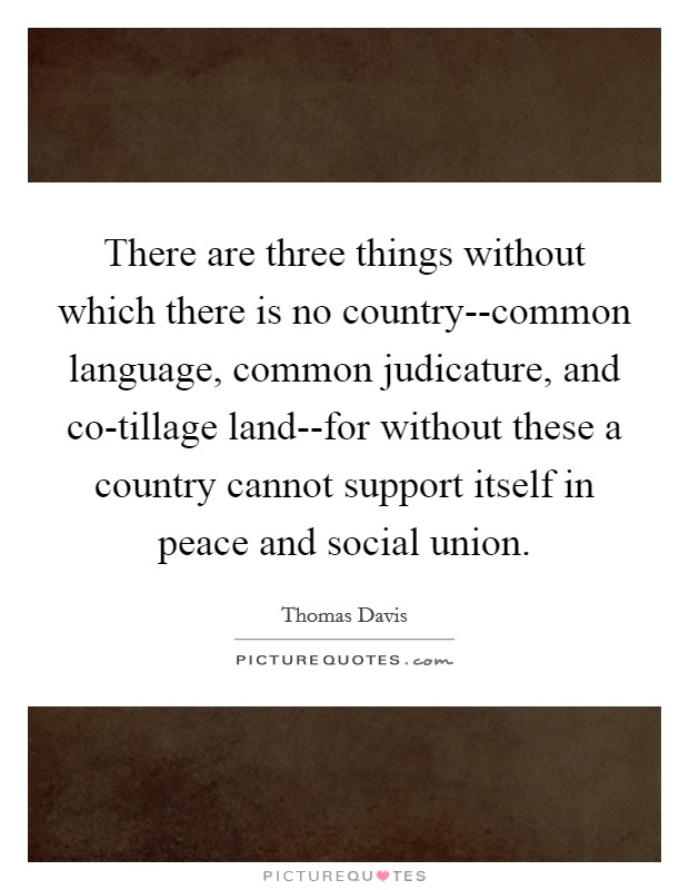 There are three things without which there is no country--common language, common judicature, and co-tillage land--for without these a country cannot support itself in peace and social union. Picture Quote #1